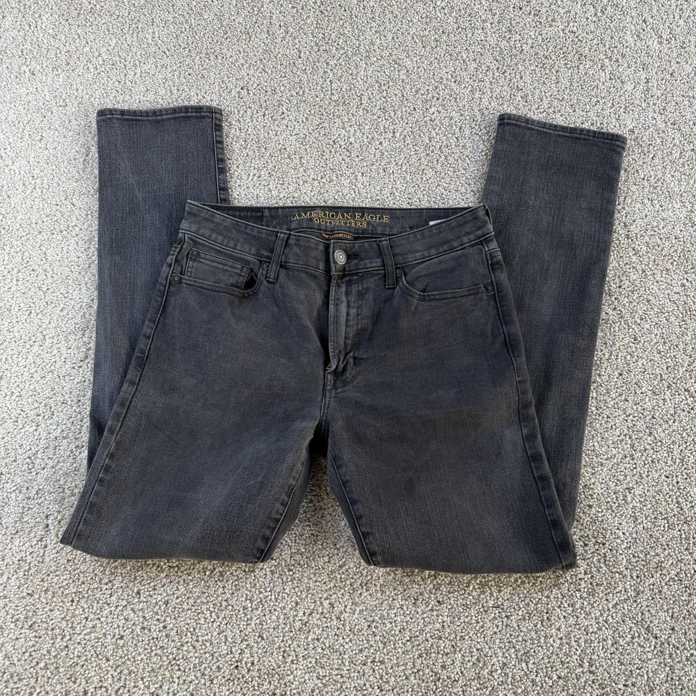 American Eagle 360 Extreme Flex Jeans Mens 31x32 Charcoal Gray Distressed
